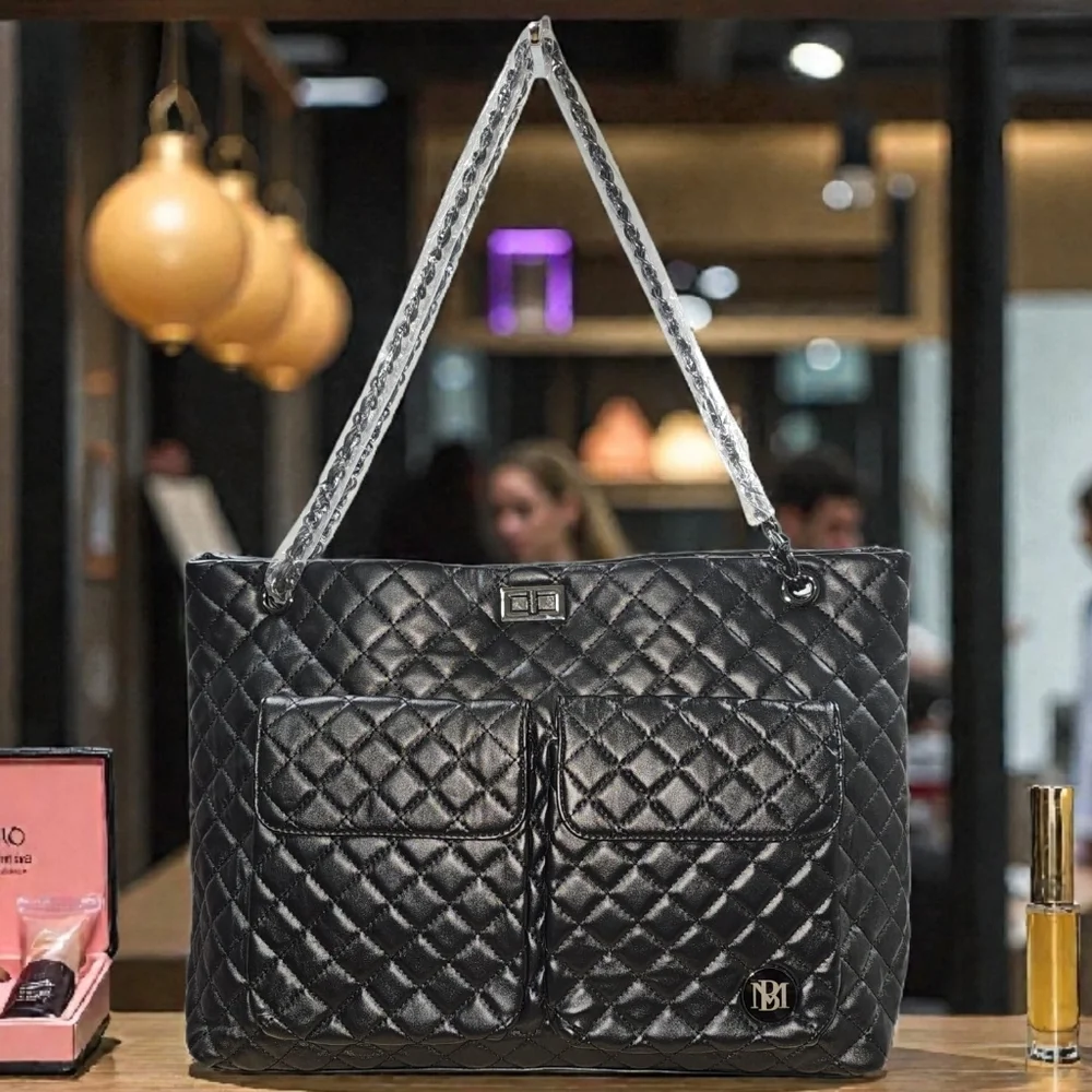 Badgley Mischka Black Quilted Large Tote/ Shoulder Bag NWOT - Picture 2 of 10